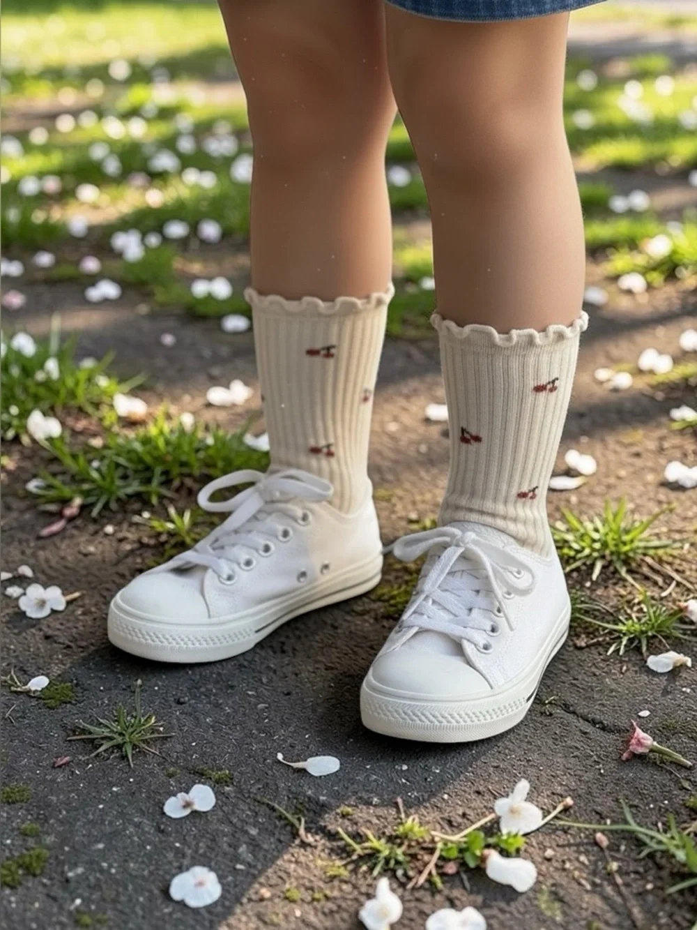 Cute Cherry Pattern Kids Socks - soft cream - Picture 7 of 12